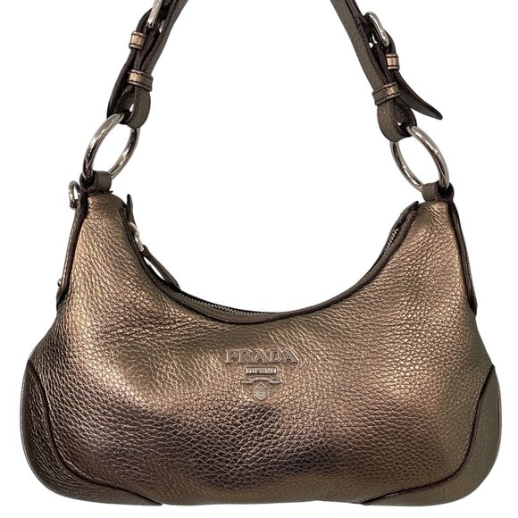 Prada Mini Hobo Metallic Pebbled Leather Bag - Picture 1 of 7